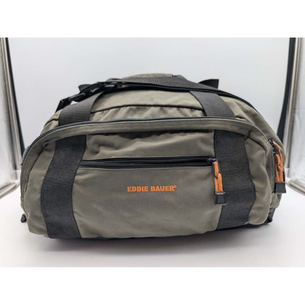 Eddie Bauer Nylon Duffel Bag Olive Green Black Travel Gym Bag 091-0034